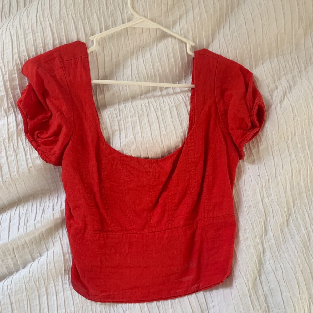 Urban Outfitters red linen scoopneck top